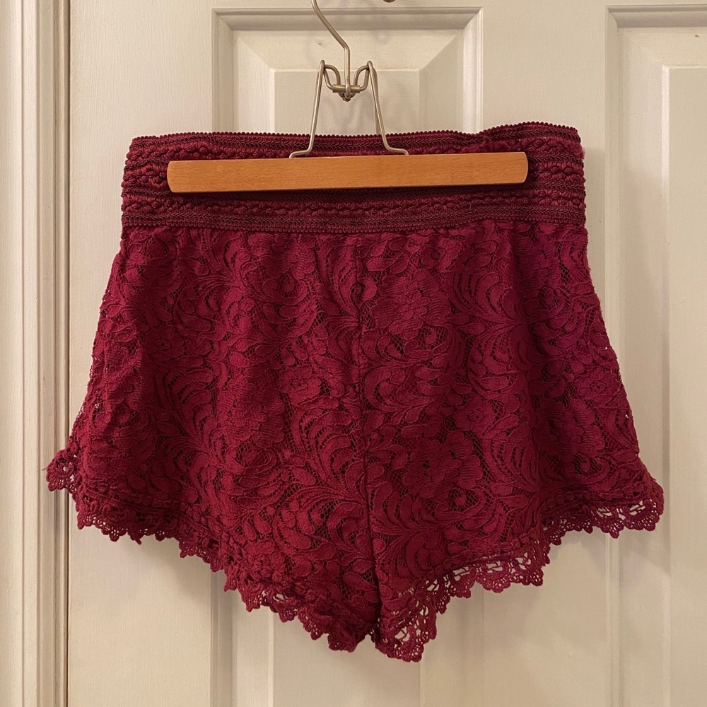 Maroon Lace Shorts
